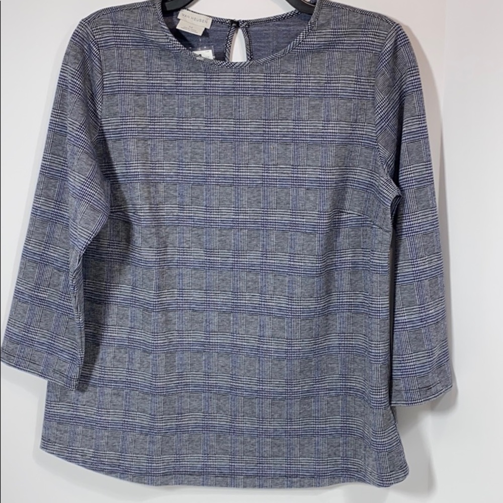 Van Heusen Medium Checked 3/4 Sleeve Top New Shirt Pullover Blouse